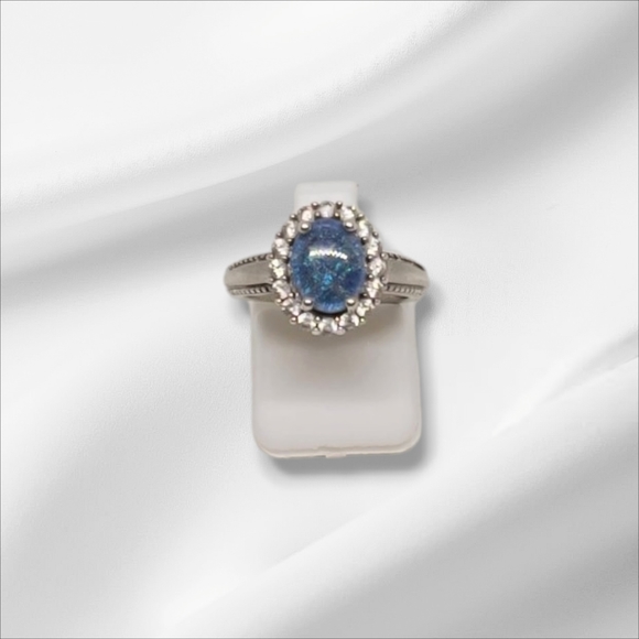 NEW Australian Boulder Opal Triplet & Zircon Halo Ring Size 5 - Picture 4 of 13